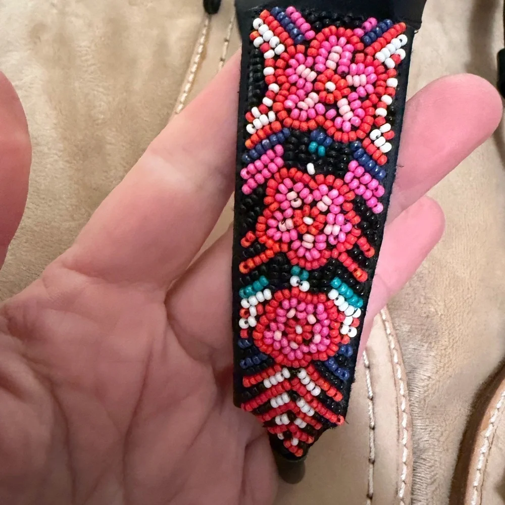 Kate Spade Saborsa Black and Pink Beaded Dress Sandals 7.5M